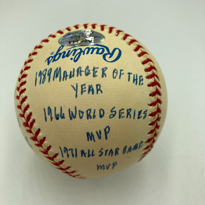 Frank Robinson Signed Heavily Inscribed Career STAT Baseball Reggie Jackson COA