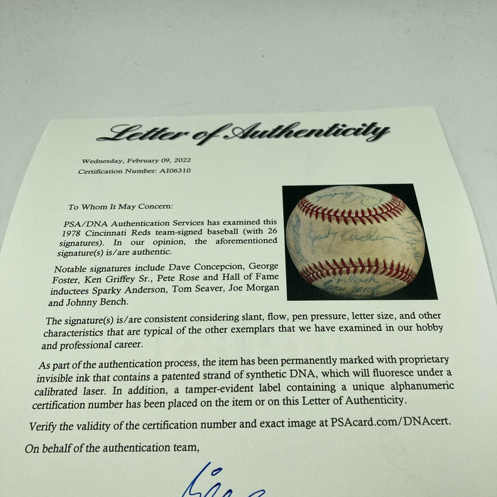1978 Cincinnati Reds Team Signed Official American League Baseball PSA DNA COA