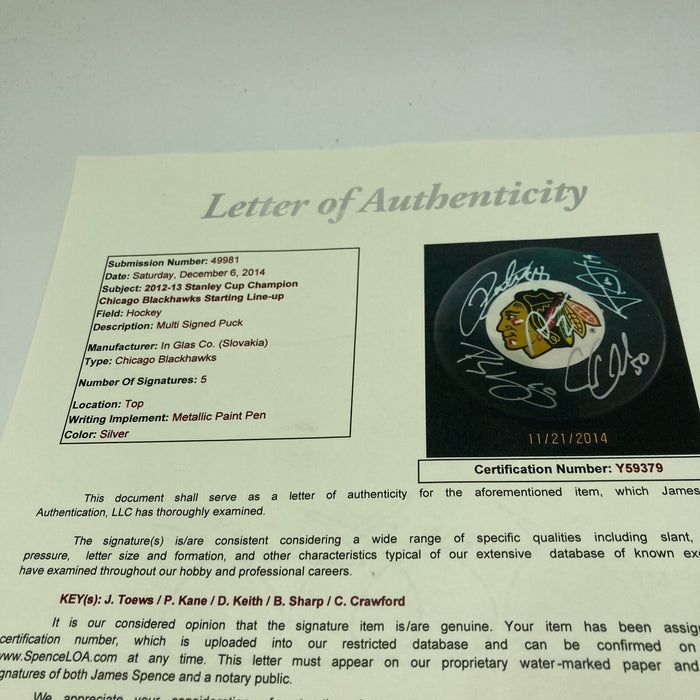 2012-13 Chicago Blackhawks Stanley Cup Team Signed Hockey Puck JSA COA