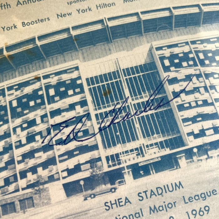Ed Charles Signed 1969 New York Mets Shea Stadium Postcard PSA DNA RARE