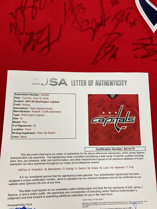 2007-2008 Washington Capitals Team Signed Game Jersey Alexander Ovechkin JSA COA