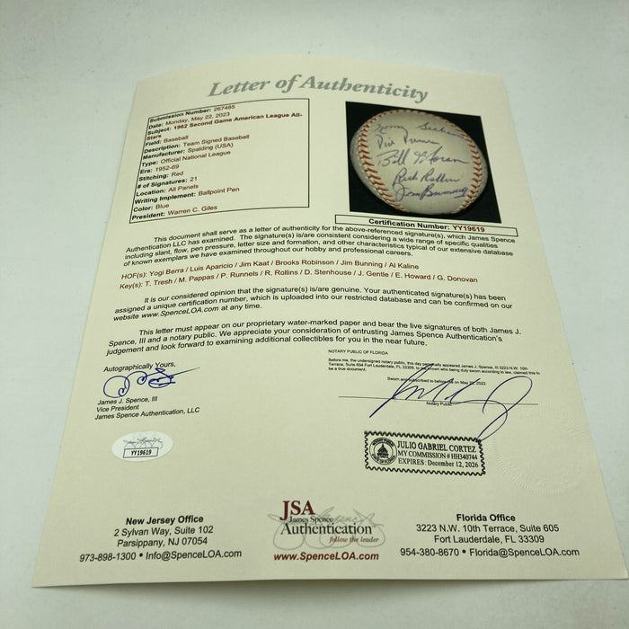 1962 All Star Game Team Signed Official National League Baseball JSA COA