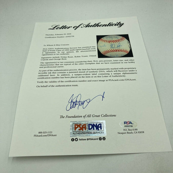 Nolan Ryan George Brett Robin Yount 1999 HOF Induction Signed Baseball PSA DNA