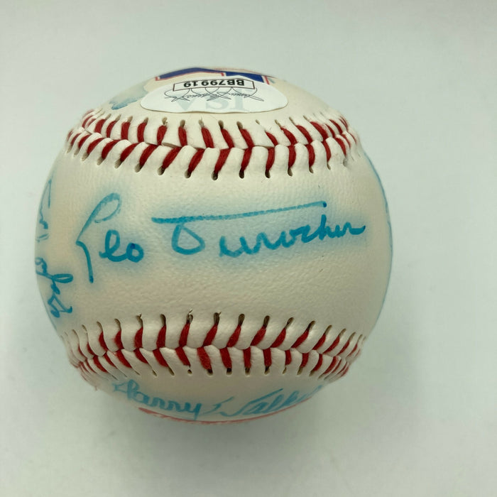 Willie Mays Leo Durocher 1987 Old Timer's Day HOF Multi Signed Baseball JSA COA