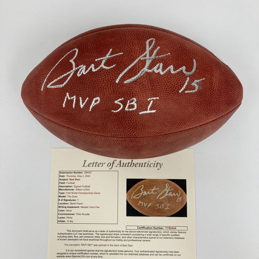 Bart Starr "Super Bowl 1 MVP " Signed Inscribed Wilson NFL Game Football JSA COA