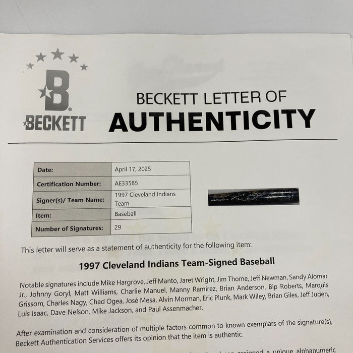 1997 Cleveland Indians AL Champs Team Signed World Series Baseball Bat Beckett