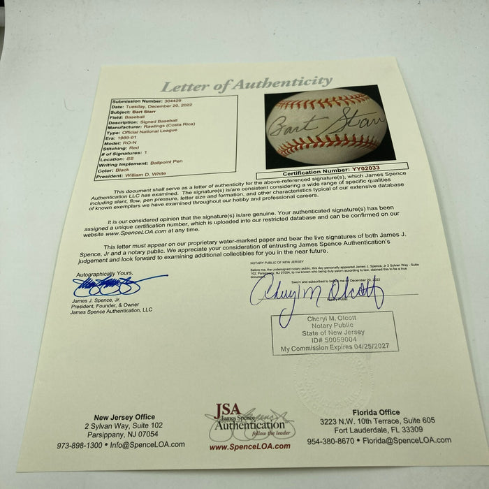 Bart Starr Signed National League Baseball Green Bay Packer NFL HOF JSA COA RARE