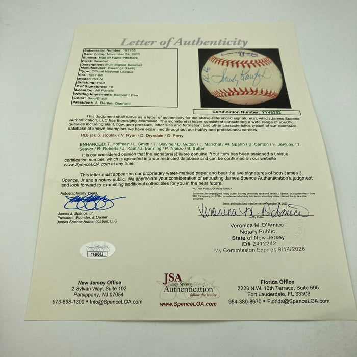 Sandy Koufax Nolan Ryan Pitching Legends Multi Signed Baseball 18 Sigs JSA COA