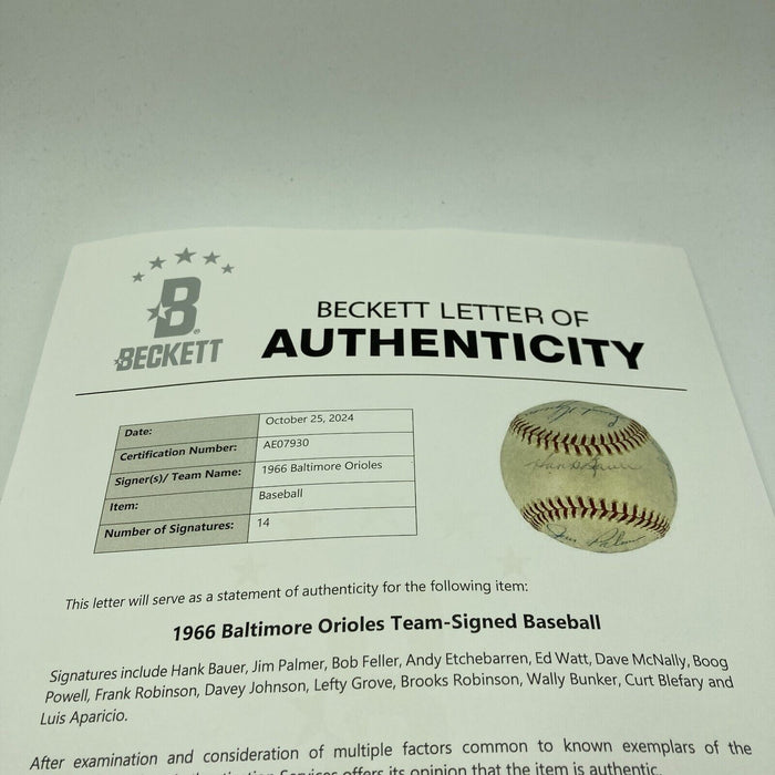 1966 Baltimore Orioles World Series Champs Team Signed AL Baseball Beckett COA