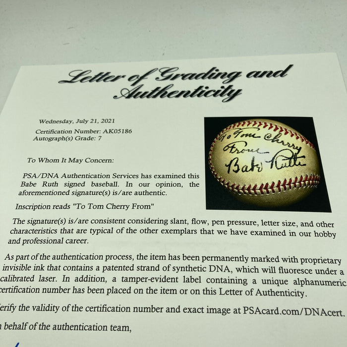 Stunning Babe Ruth Single Signed American League Baseball Bold Signature PSA DNA