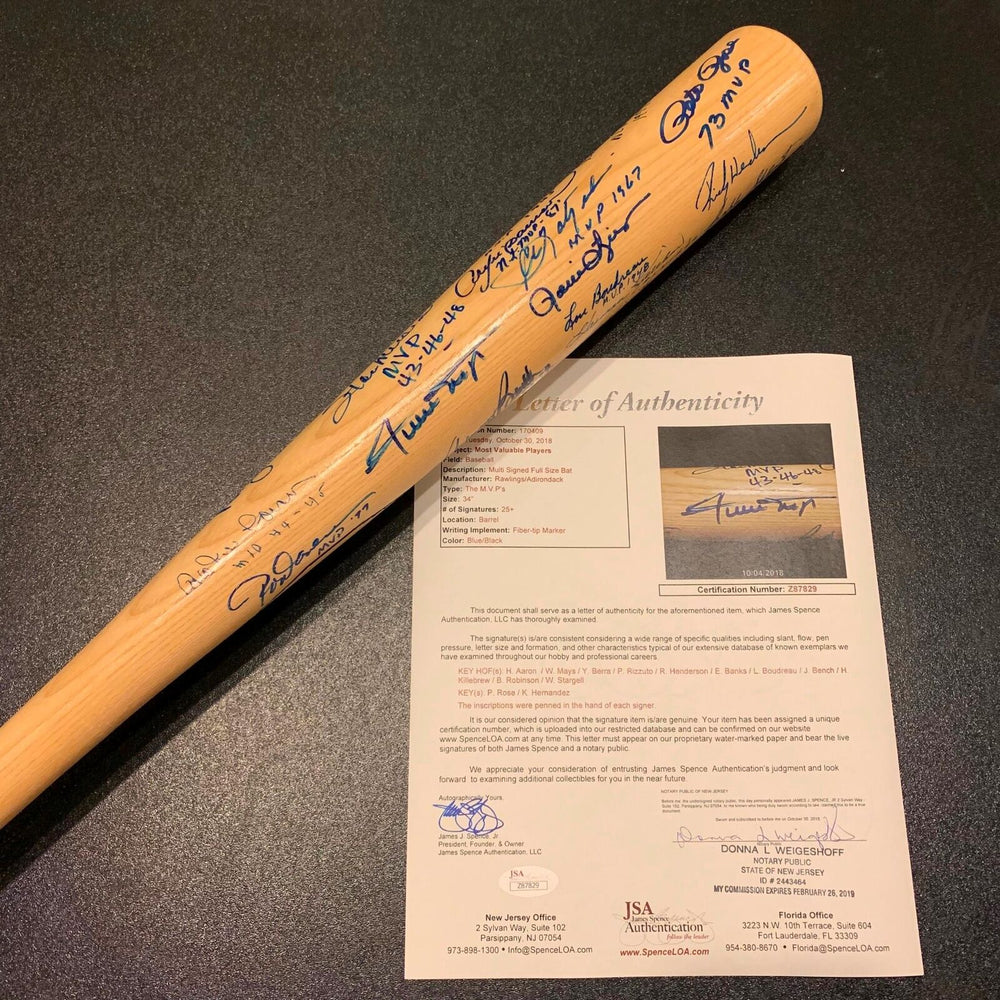 Incredible MVP's Multi Signed Bat Inscribed 27 Sigs Willie Mays Hank Aaron JSA