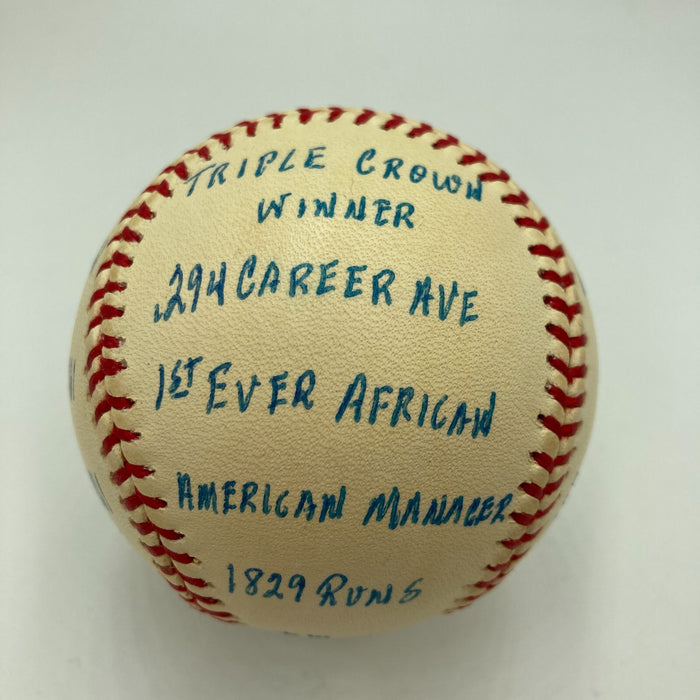 Frank Robinson Signed Heavily Inscribed Career STAT Baseball Reggie Jackson COA