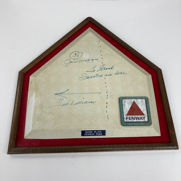 Ted Williams & Joe Dimaggio 56 Hits Signed Inscribed Home Plate JSA COA RARE