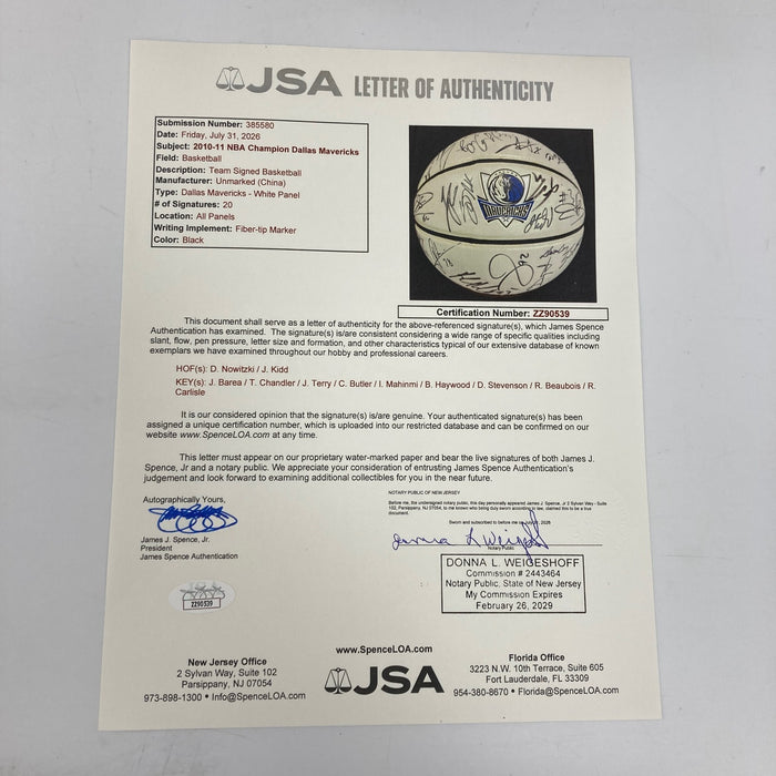2010-2011 Dallas Mavericks NBA Champs Team Signed Basketball JSA COA