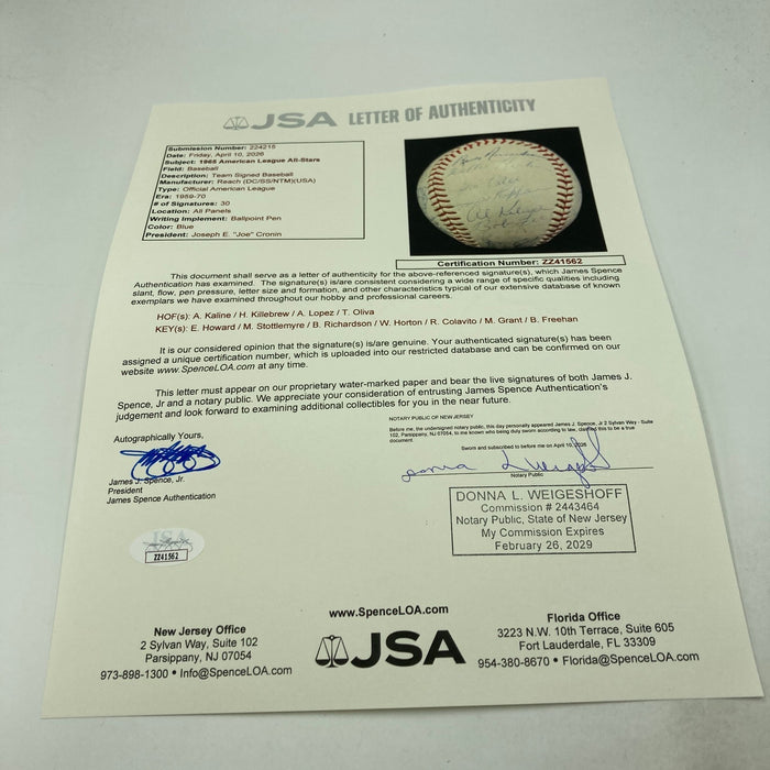 1965 All Star Game Team Signed American League Baseball 30 Sigs JSA COA