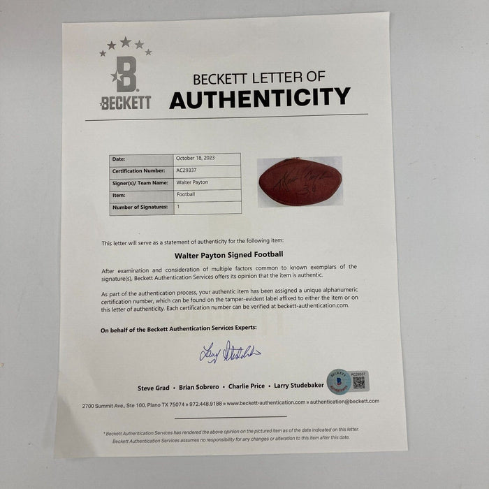 Walter Payton Signed Wilson Official NFL Game Football Beckett COA