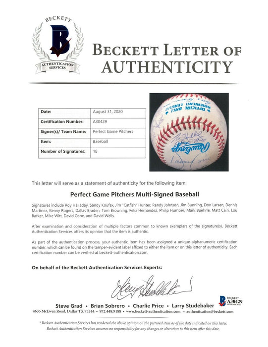 Extraordinary Perfect Game Pitchers Signed Baseball With 18 Sigs! Beckett COA