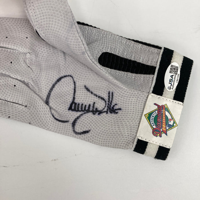 Larry Walker Twice Signed Game Issued 1990's Franklin Batting Gloves JSA COA