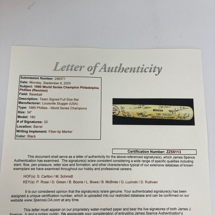 Beautiful 1980 Philadelphia Phillies World Series Champs Team Signed Bat JSA COA