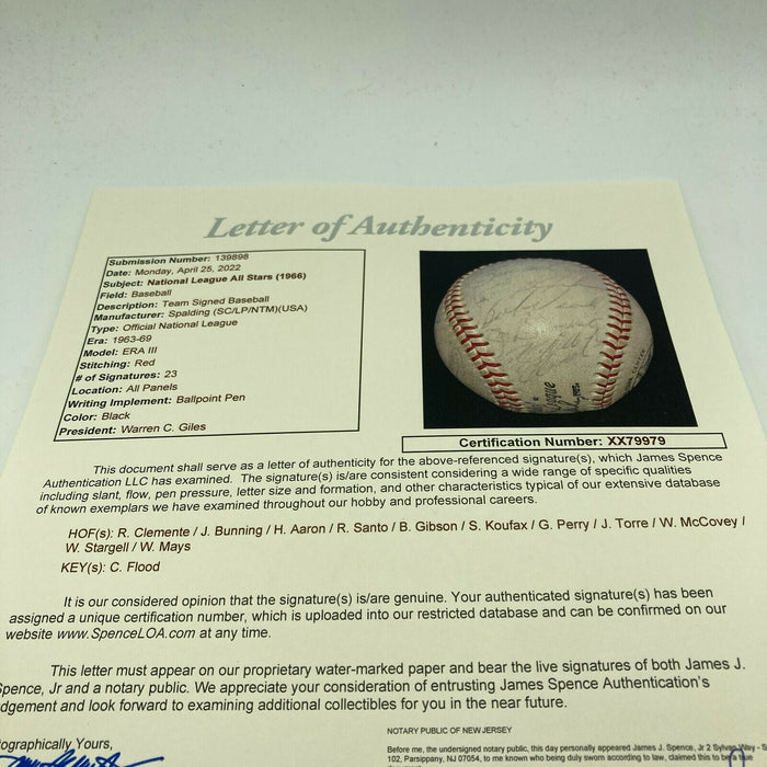 Roberto Clemente Hank Aaron Sandy Koufax 1966 All Star Game Signed Baseball JSA