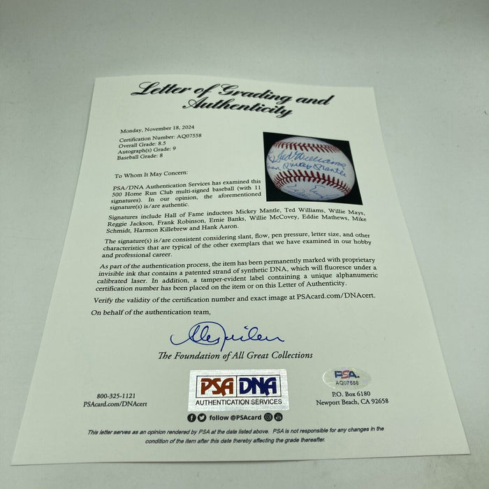 Mint 500 Home Run Signed Baseball Mickey Mantle Ted Williams PSA DNA Graded 9