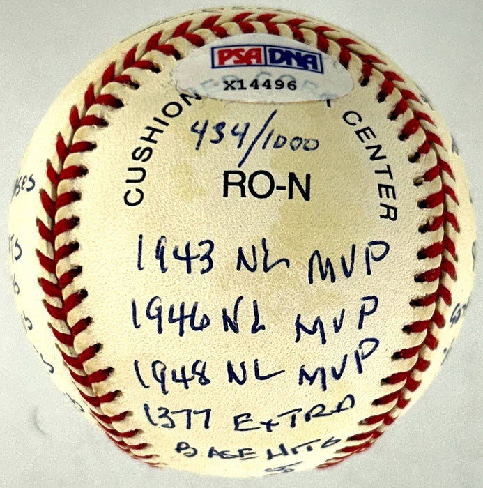 Beautiful Stan Musial Signed Heavily Inscribed Career STAT Baseball PSA & RJ COA