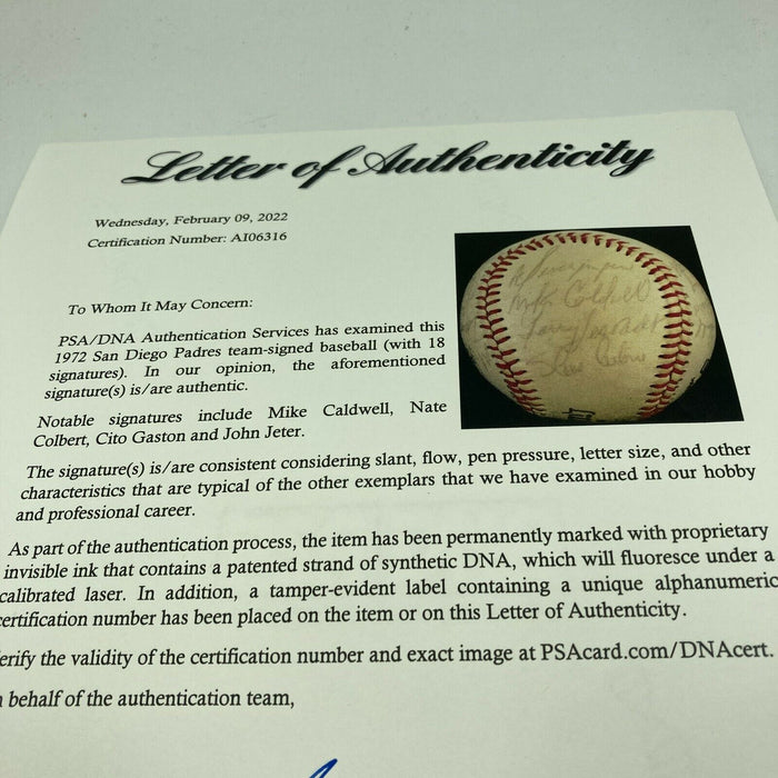 1972 San Diego Padres Team Signed Baseball PSA DNA COA