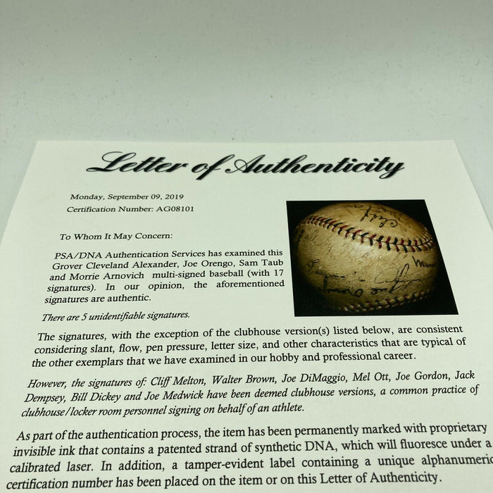 Grover Cleveland Alexander Full Name Sweet Spot Signed 1920's Baseball PSA DNA