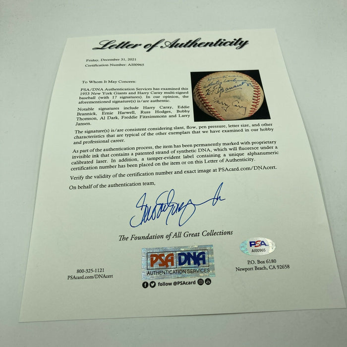 Russ Hodges Harry Caray Ernie Harwell 1953 Giants Broadcast Signed Baseball PSA