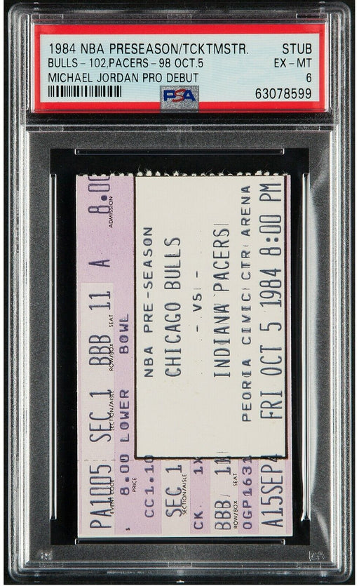 Michael Jordan NBA Debut First Game Original Ticket PSA 6 Highest Graded Pop 1!