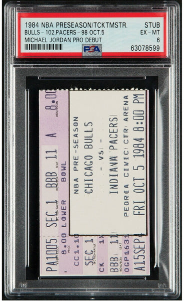 Michael Jordan NBA Debut First Game Original Ticket PSA 6 Highest Graded Pop 1!