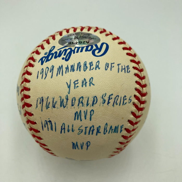 Frank Robinson Signed Heavily Inscribed Career STAT Baseball Reggie Jackson COA