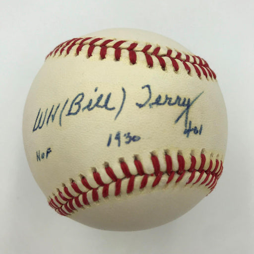 Nice Bill Terry HOF 1930 .401 Batting Ave Signed Inscribed NL Baseball PSA DNA