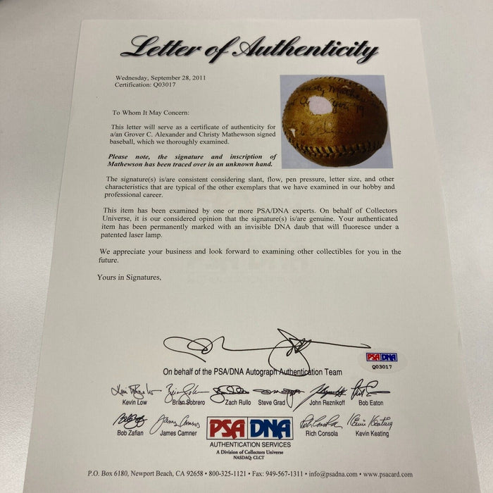 Christy Mathewson & Grover Cleveland Alexander Signed NL Baseball PSA DNA & JSA