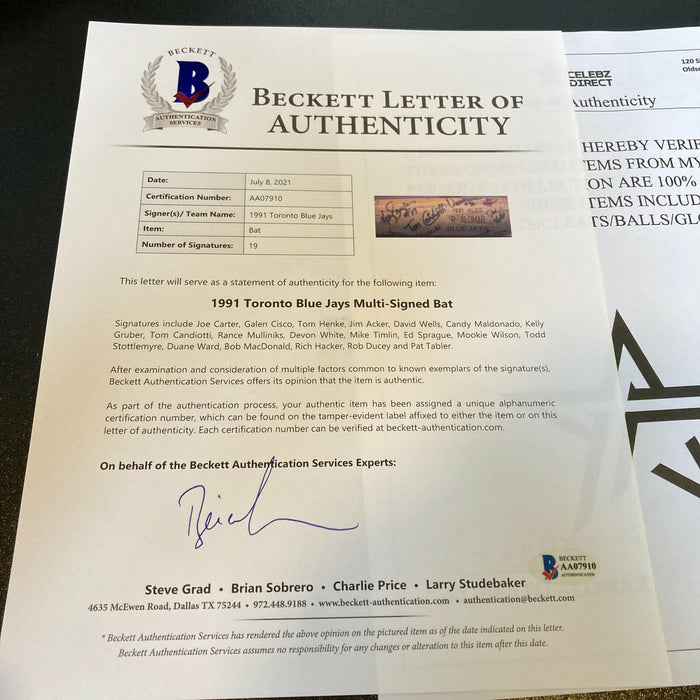 1991 Toronto Blue Jays Team Signed Roberto Alomar Playoffs Game Used Bat Beckett