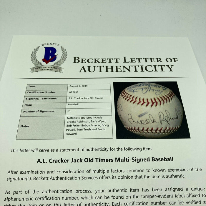 Brooks Robinson HOF Signed Cracker Jack Old Timers Game Baseball Beckett COA