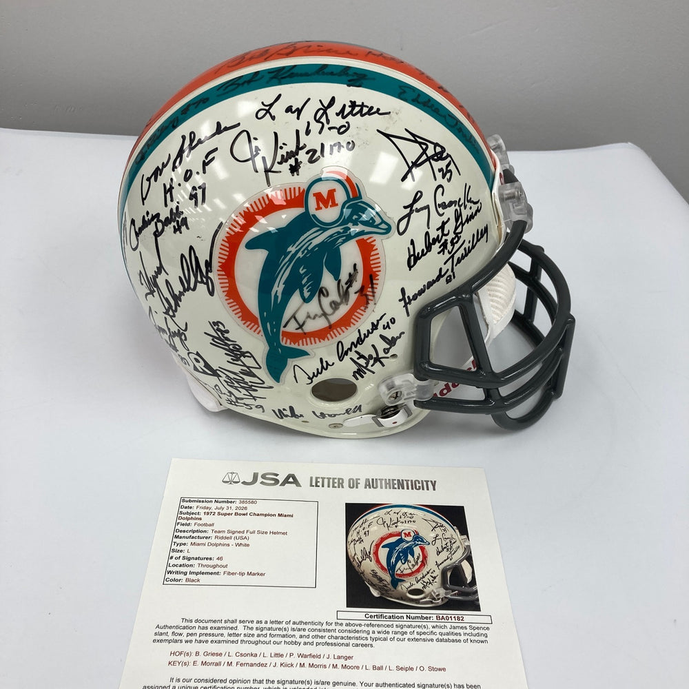 1972 Miami Dolphins Super Bowl Champs Team Signed Full Size Helmet JSA COA