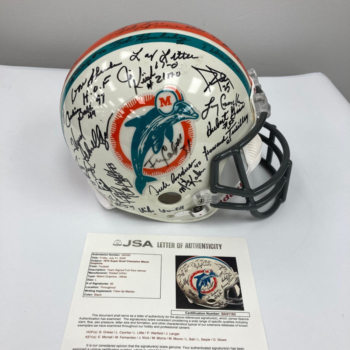1972 Miami Dolphins Super Bowl Champs Team Signed Full Size Helmet JSA COA