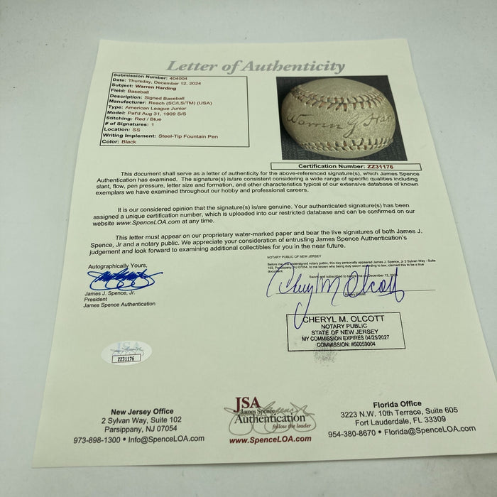 President Warren G. Harding Single Signed Baseball JSA COA The Only One Known