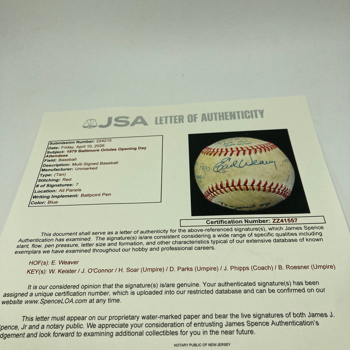 1979 Baltimore Orioles Opening Day Multi Signed Game Used Baseball JSA COA