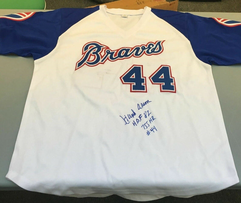 Hank Aaron HOF 82 755 Home Runs #44 Signed Heavily Inscribed Stat Jersey JSA