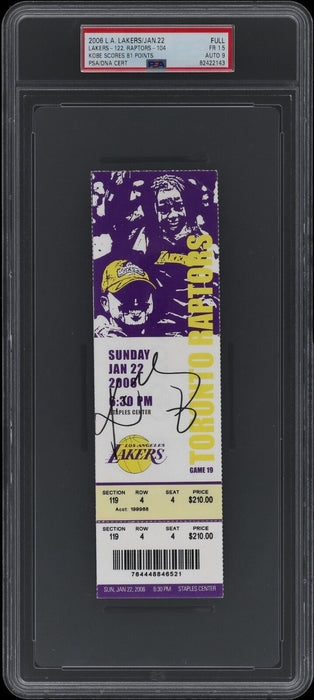 Kobe Bryant Signed 81 Point Full Ticket Jan. 22, 2006 PSA DNA MINT 9