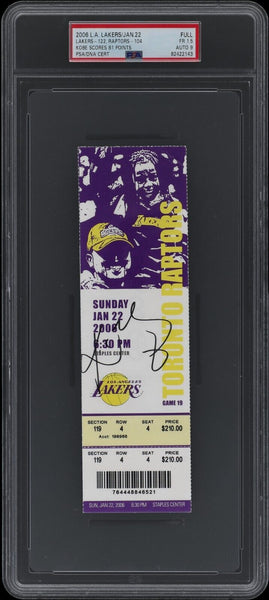 Kobe Bryant Signed 81 Point Full Ticket Jan. 22, 2006 PSA DNA MINT 9