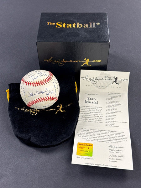 Beautiful Stan Musial Signed Heavily Inscribed Career STAT Baseball PSA & RJ COA