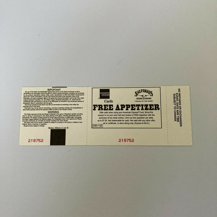 Ben Sheets MLB Debut First Game Original Ticket April 5, 2001