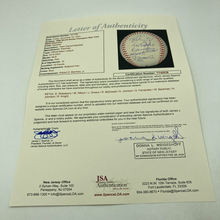 1986 New York Mets World Series Champs Team Signed Major League Baseball JSA COA