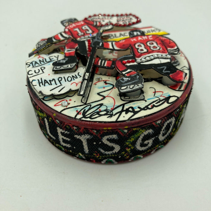 Patrick Kane & Jonathan Toews Hand Painted Charles Fazzino Signed Pop Art Puck