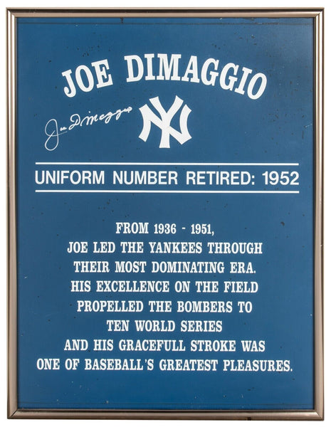 Joe Dimaggio Signed Jersey Number #5 Retirement Plaque Yankee Stadium PSA DNA