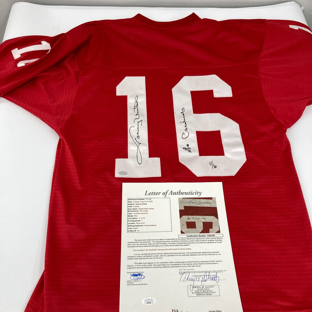 Johnny Unitas "Go Cardinals" Signed Louisville Cardinals College Jersey JSA COA