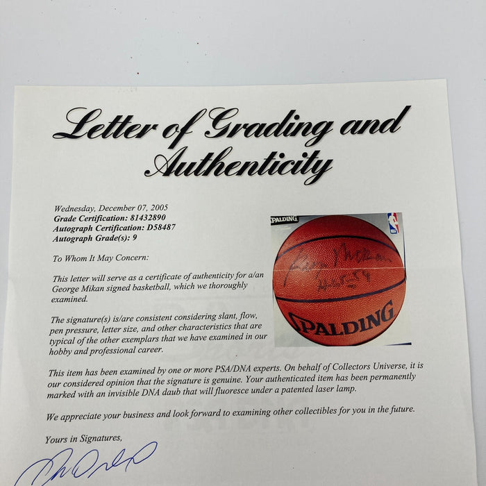 George Mikan HOF 1959 Signed Spalding NBA Basketball PSA DNA Graded 9 MINT